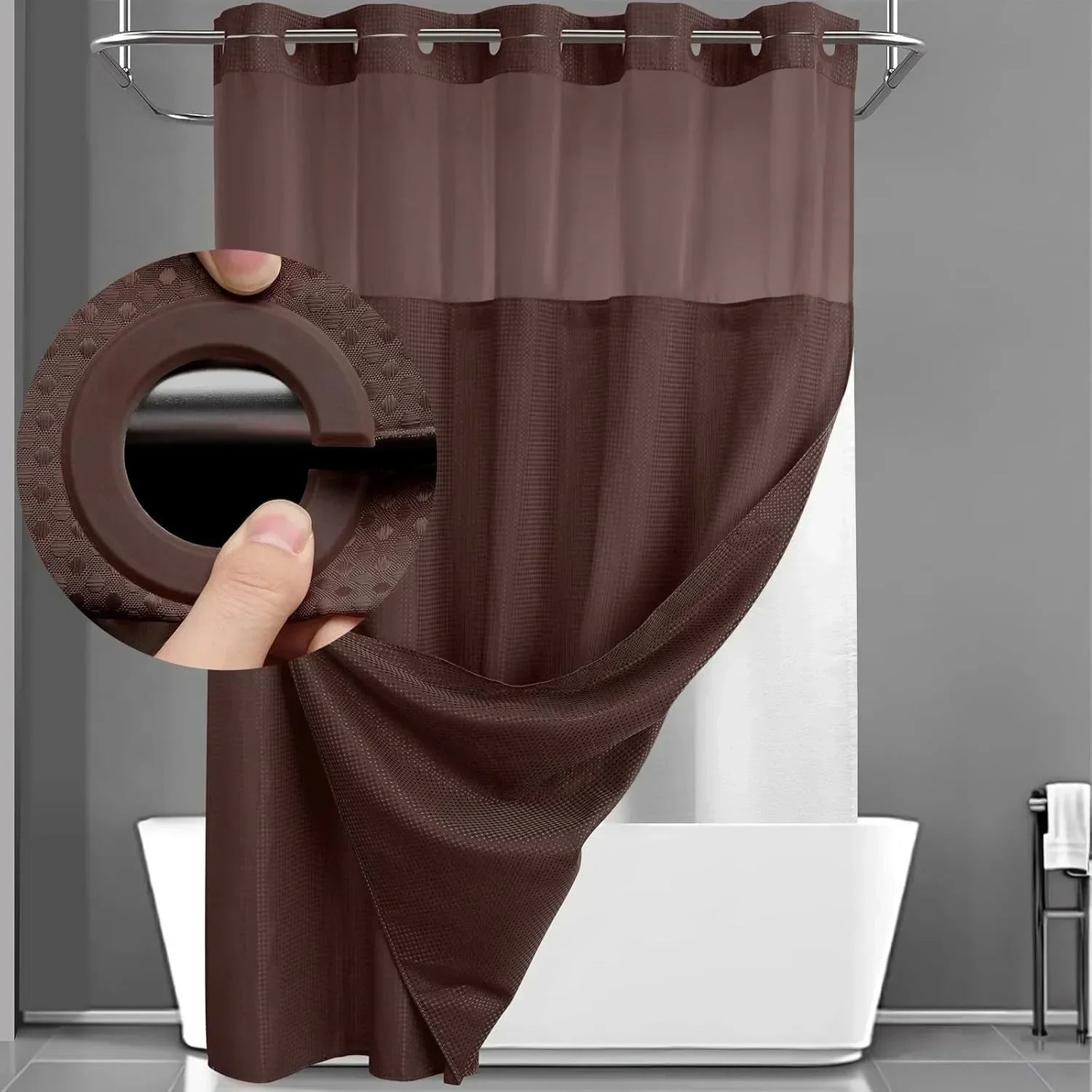 Brown colour swatch – no-hook snap-in liner shower curtain