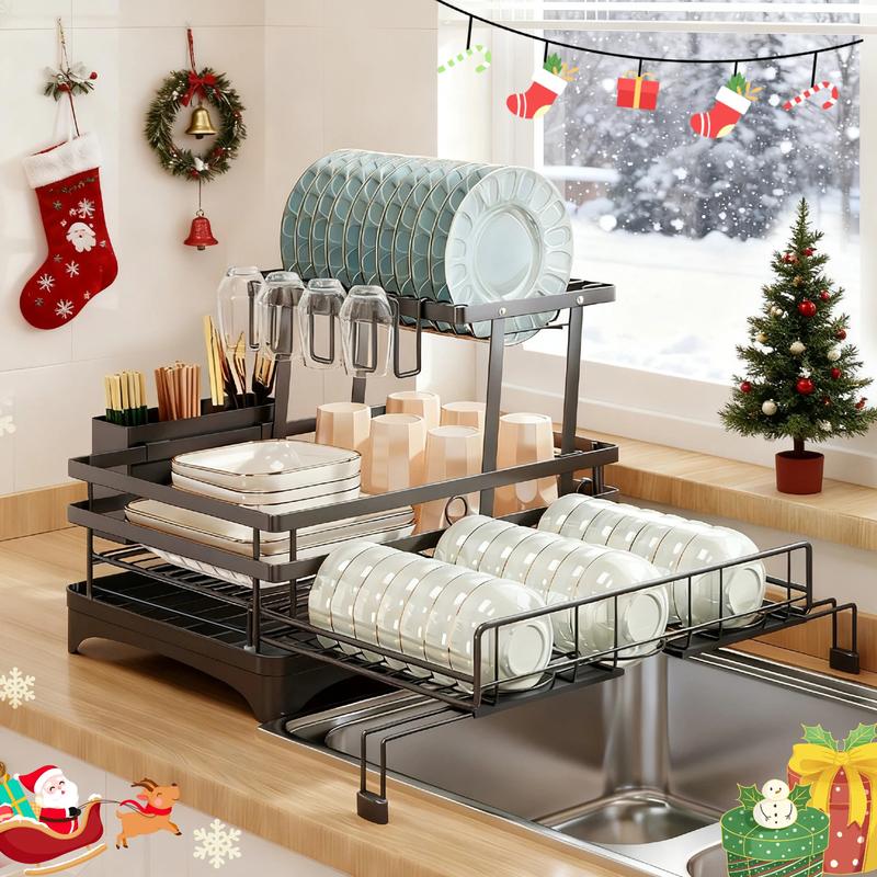 Adjustable Stainless Steel Dish Rack Over Sink with Drainboard – Premium 304 Grade Expandable Plate Drainer (15–22 in / 38–56 cm)