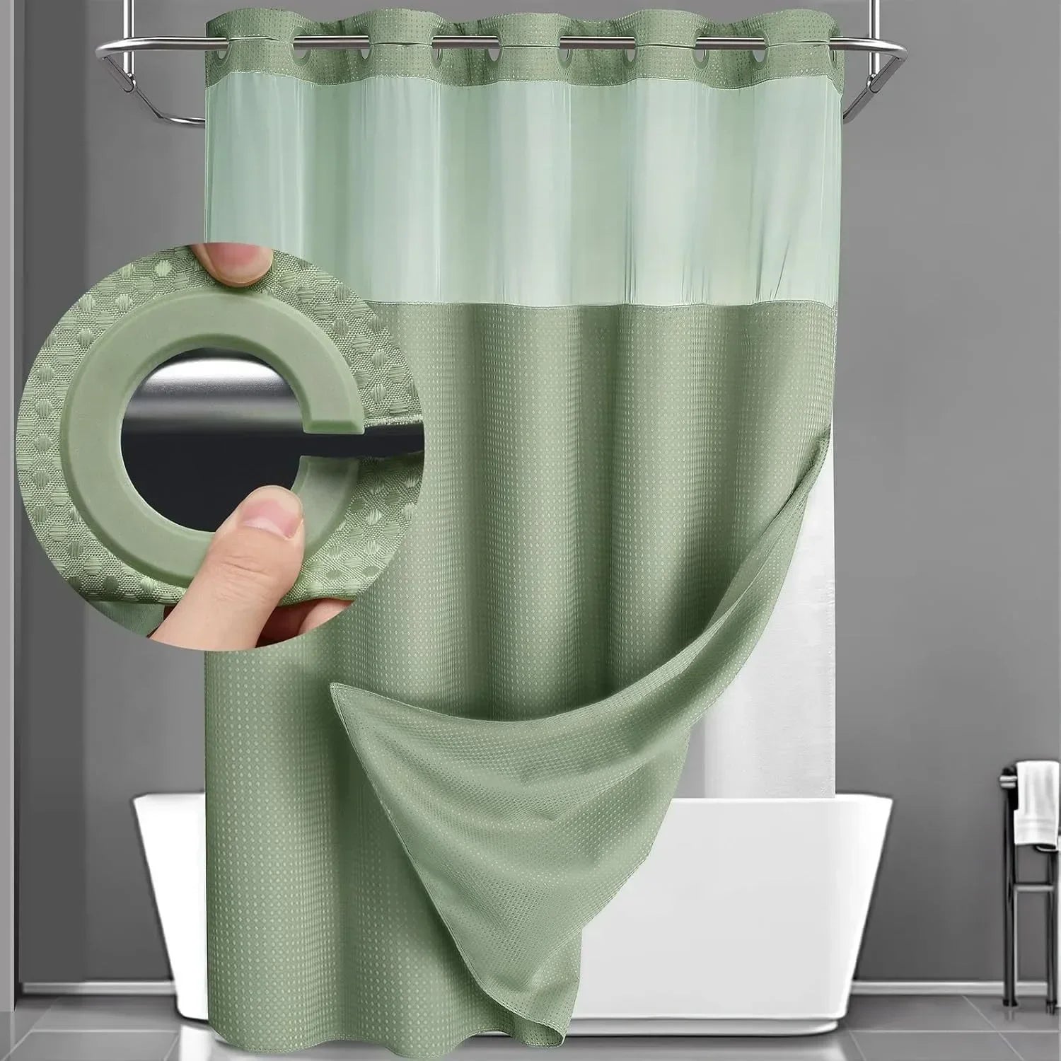 Green colour swatch – no-hook snap-in liner shower curtain