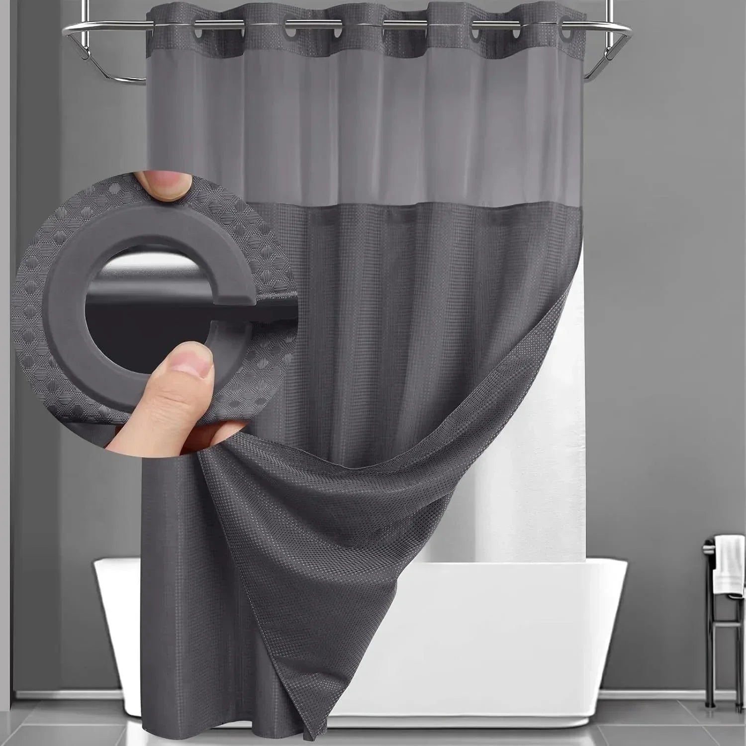 Grey colour swatch – no-hook snap-in liner shower curtain