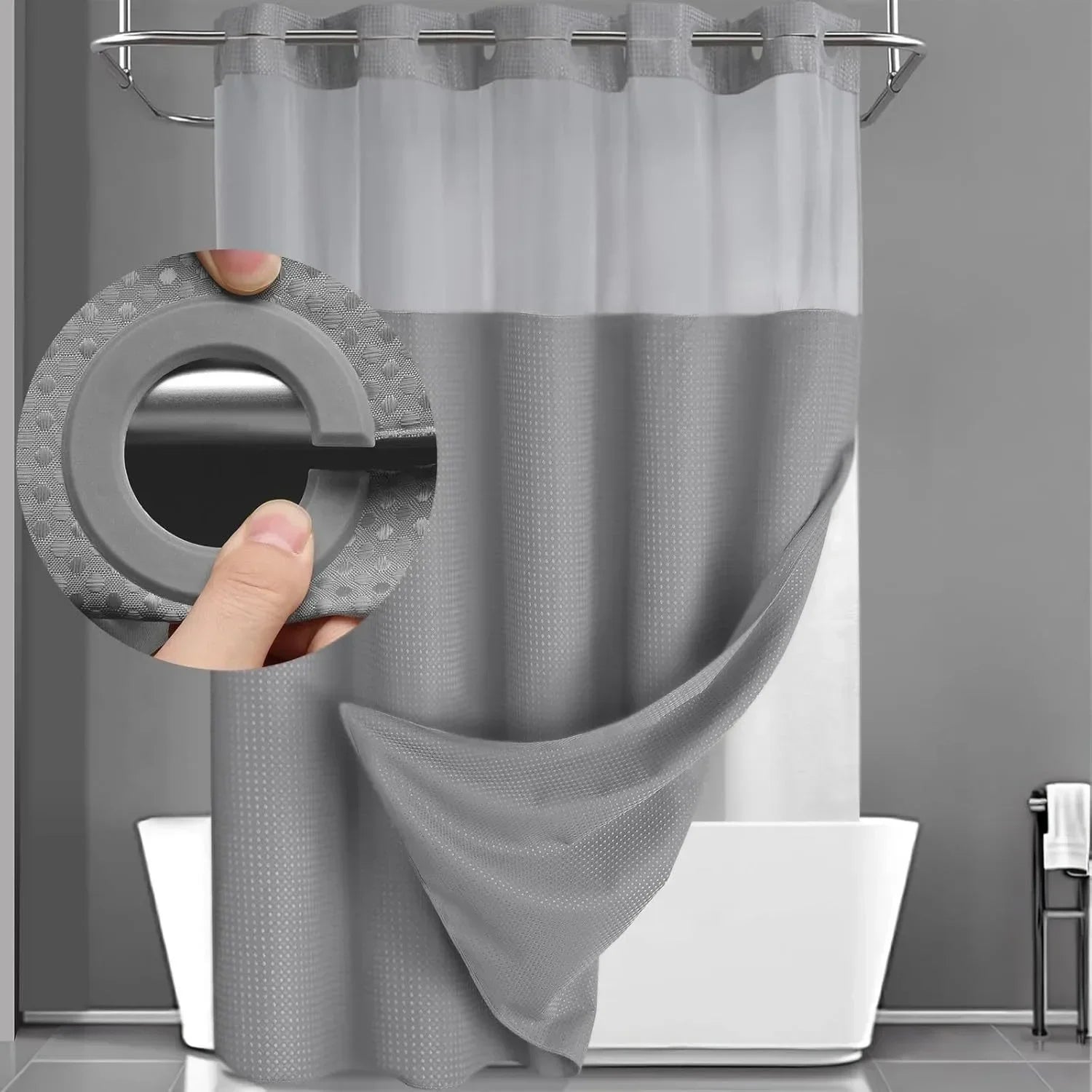 Light Grey colour swatch – no-hook snap-in liner shower curtain