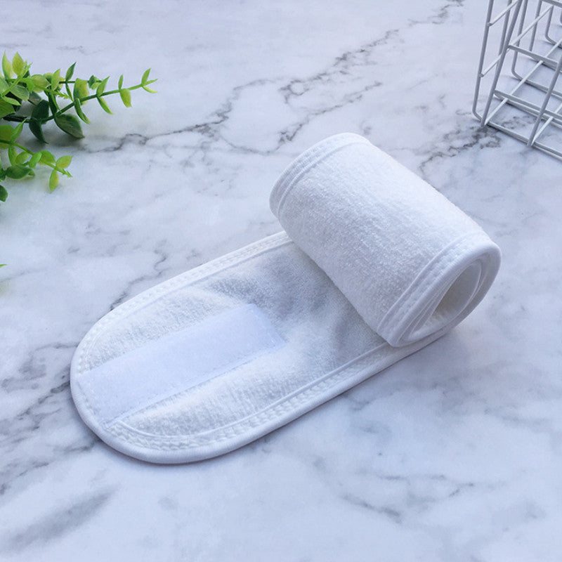 4 unidades de diademas faciales de spa, banda para la cabeza de ballena, toalla elástica de tela de rizo con cinta adhesiva mágica para baño, maquillaje y deporte, 8,9 cm de ancho (blanco)