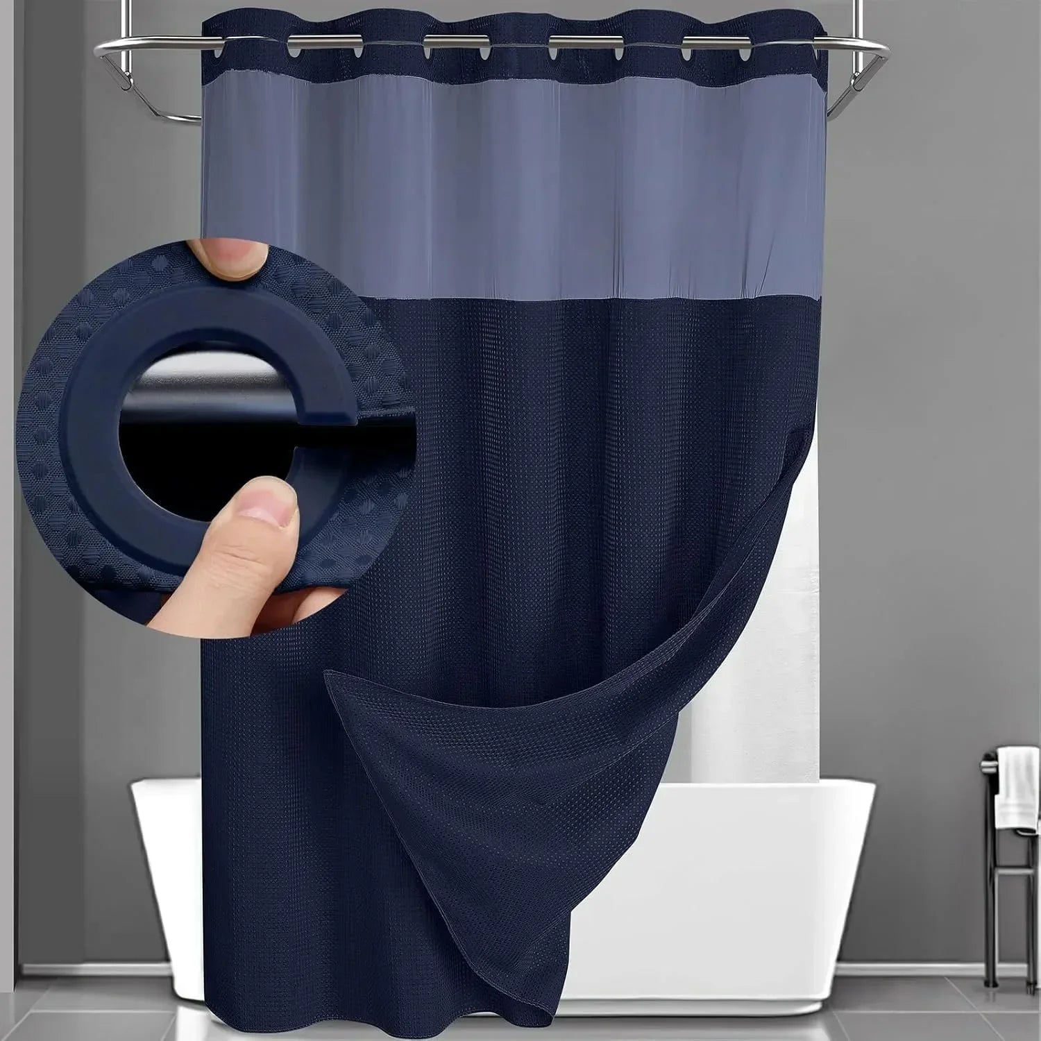 Navy Blue colour swatch – no-hook snap-in liner shower curtain