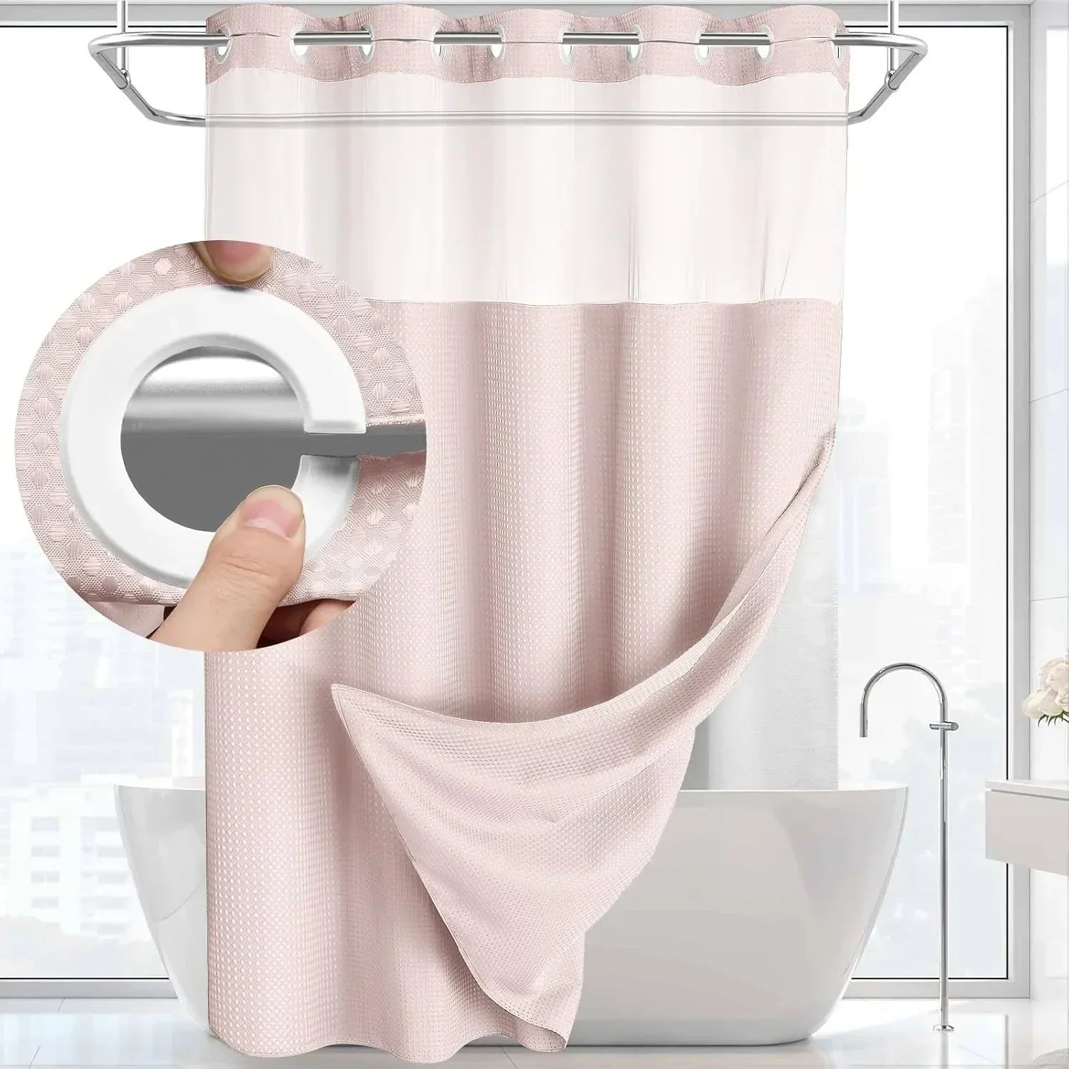 Pink colour swatch – no-hook snap-in liner shower curtain