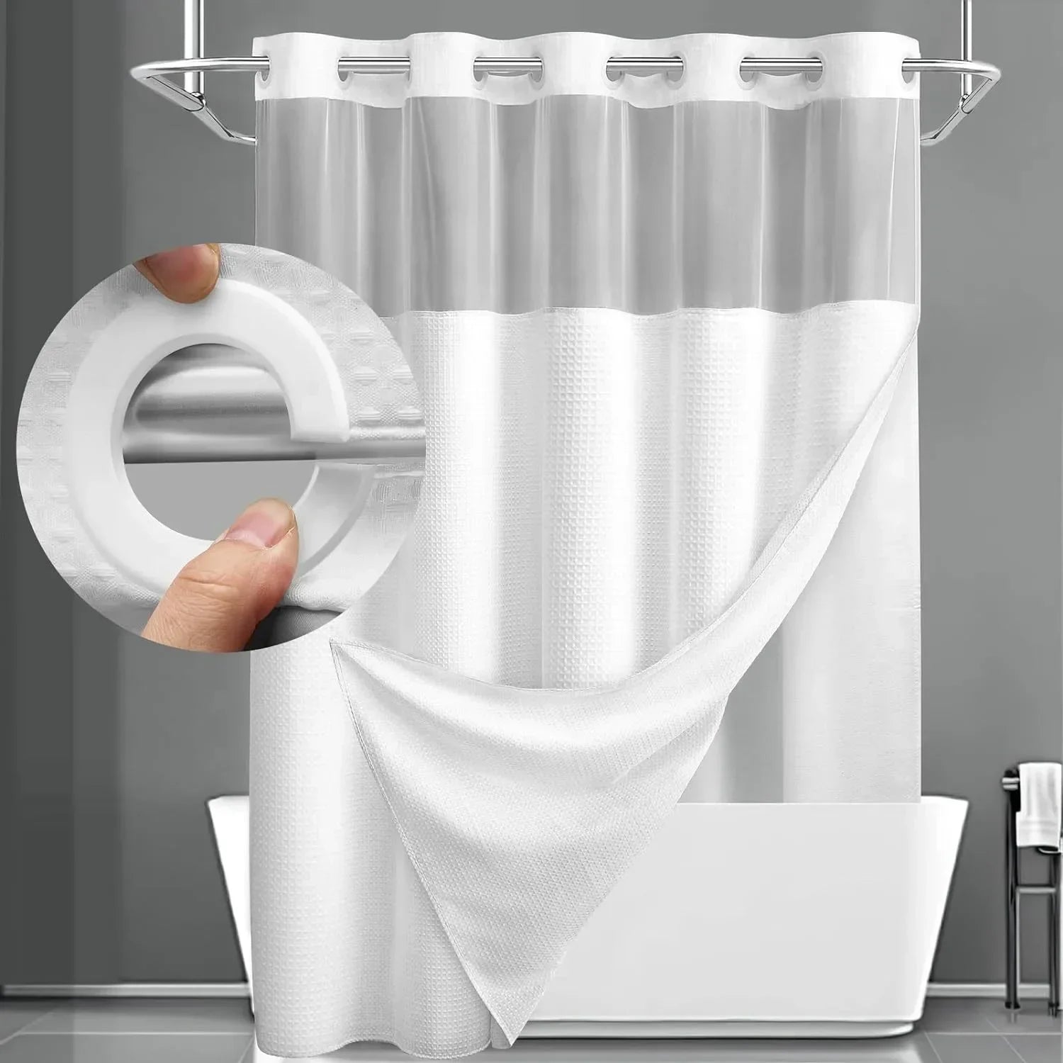 White colour swatch – no-hook snap-in liner shower curtain