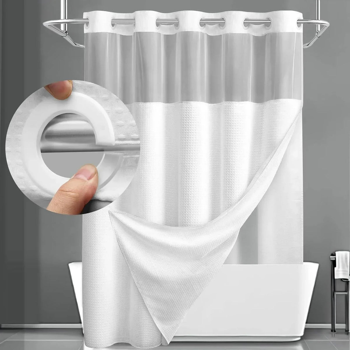 White colour swatch – no-hook snap-in liner shower curtain